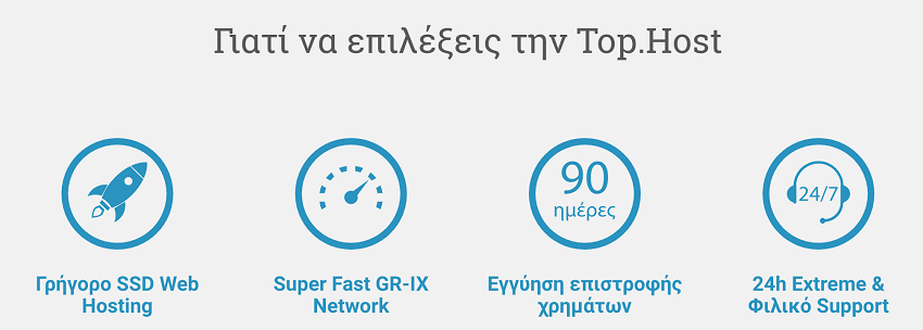 top.host γρήγορο ssd web hosting, GR-IX Network, 90 μέρες επιστροφή χρημάτων, 24ωρο φιλικό support | YouBeHero
