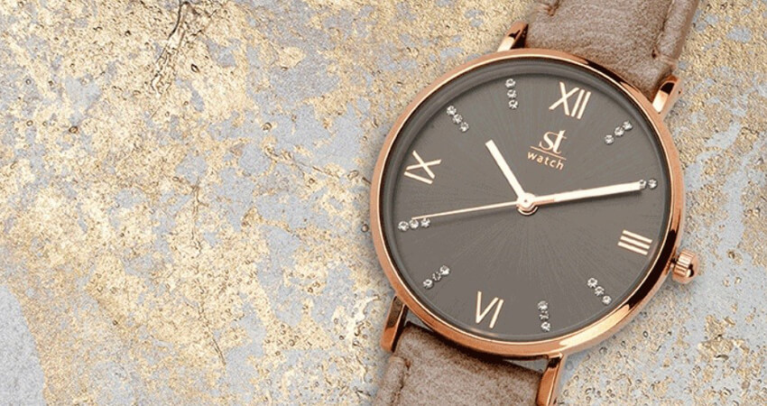 ST WATCH Γυναικείο ρολόι ST WATCH, Brooklyn Crystals Brown Leather Strap 9149-2